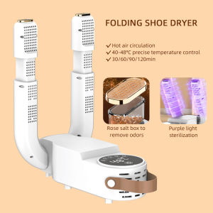 foreverlily 360° Style Sterilization Folding Shoe Dryer with Timer Deodorize Multi-Function Heating Fast Drying Shoes Heater Purple Light Portable Household Dehumidification
