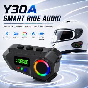 HIPPCRON Y30A Soft Mic Motorcycle Helmet Headset Wireless Bluetooth5.4 FM Radio IP65 400MAH LCD Voice Assistant Motorbike TYPE-C