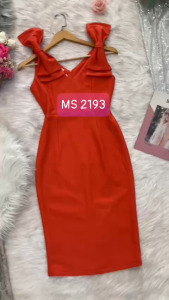 🌹 MYDU SALE | MS 2193 Đầm Dự Tiệc 2 Nơ Vai  – Thiết Kế Bút Chì Màu Cam Tươi Tắn Sang Trọng