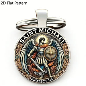 1PC Saint Michael Key Chain Archangel Defeating Evil Templar Keychain Protective Cross Keyring Religious Symbolic Accessory