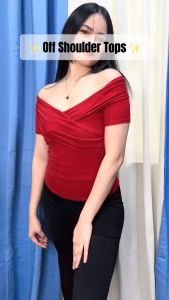 Off Shoulder Top for Women Red Top for women Fitted Top Ladies New Trendy Crop Top Off Shoulder For Womens #ui7