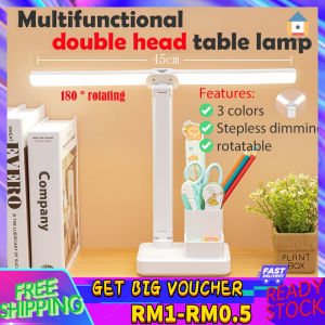 【Malaysia Spot Sale】Double lamp LED Foldable Study Lamp USB Rechargeable Desk Lamp Reading Eye Protection Desk Lamp Dimmable Pen Holder Lamp table lamp