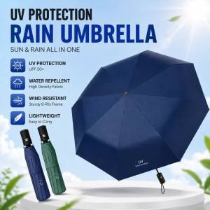 2 In1 Automatic Umbrella UPF50+ UV Protection Black Coating Double‑Layer Heat‑Insulated Wind Resistant Reinforced Travel Parasol