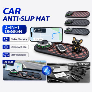 Car Anti-Slip Mat 3-in-1 Phone Holder / Parking Number Plate / Anti-Slip Storage Mat with 12-17 mm Spring Clamp 360° Rotatable Adjustable Design for Most Vehicles 多功能车载防滑垫