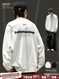 Áo Thun Cotton Dài Tay Màu Trắng Rộng Rãi Cổ Tròn Thường Ngày Mùa Thu Phong Cách Mỹ Hip Hop Chữ Cái Thương Hiệu Thời Trang Áo Nỉ