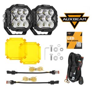 4 Inch LED Pod Lights Driving Light 112W Combo Beam with White DRL&Amber Turn Signal Light  with Amber Light Covers with DT Plug Wiring Harness（with 4 PIN DT Plug to 2 PIN DT Plug Adapter）