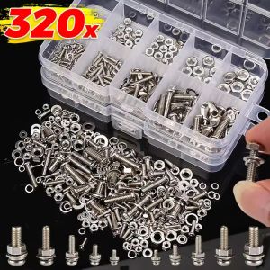 320PCS Stainless Steel Hexagon Hex Socket Screw Nut Set Flat Round Caps Head Bolt Assortment Kit Allen Bolts Set Hardware
