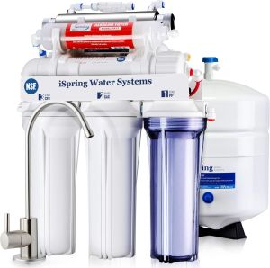 iSpring RCC7AK-UV NSF Certified 7-Stage Under Sink Reverse Osmosis Water Filtration System with Alkaline Remineralization and UV Filter Patented Top-Mounted Faucet Drinking Water Filter