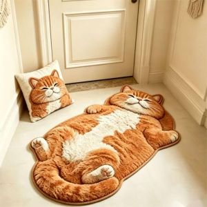 Thảm Tắm Hình Mèo Tabby Dễ Thương VIKAMA Thảm Trải Sàn Mềm Mại Chống Trượt Cho Phòng Tắm Phòng Ngủ Nhà Bếp - Thảm Trang Trí Nhà Cửa Bằng Vải Polyester Hoạt Hình