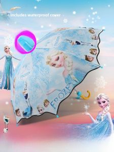 Childrens Long Handle Umbrella Black Glue Sunscreen Rain Umbrella Automatic Princess Elsa Kindergarten Girls School Kids