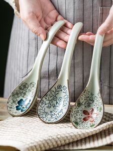 For Home Ladel Ceramic Long Handle Scoop and Spoon Good-looking Large Deep Mouth Spoon Creative Scoop Porridge Porridge Spoon