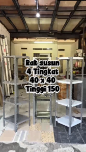 Rak Susun 4 Tingkat Besi Siku Lubang Serbaguna Hitam