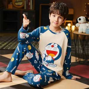 Long Sleeve Childrens Sleepwear Age 4-14 Spring Autumn Cartoon Style Polyester Fiber Home Clothes for Boys Middle School Students