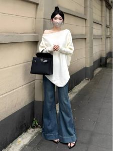 Fall 2025 plus Size Womens Knitwear Asymmetrical Shoulder One-Shoulder Two-Way Loose Slimming Meat-Covering Solid Color Top