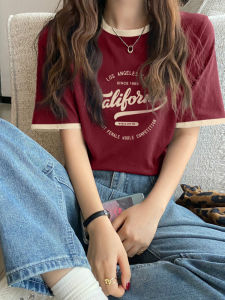 เสื้อยืดแขนสั้นผ้าฝ้ายแท้สำหรับผู้หญิง สไตล์ใหม่ หลวมๆ ลำลอง ฤดูร้อน ทรงหลวม ทรงหลวม แขนสั้น คอกลม ลายตัวอักษร