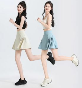 Fake Two Pieces Skirts Pants for Women Summer Running Fitness Yoga High Waist A-line Anti Glare Skirt