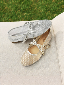 Belle | Lace-up Mesh Mary Jane Ballet Silver Flats 26