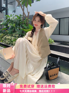 Elegant Soft Beige Dress Jacket Set Womens Spring Autumn Slimming Anti-Aging Fashion Skirt Two-Piece Set Korean Style