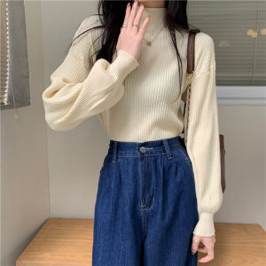 IELGY womens solid sweater with half high collar long sleeve