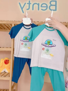 Bộ áo cộc chéo quần dài phối xám in hình vũ trụ BT090 BENTY   thoáng khí  thấm hút tốt cho bé