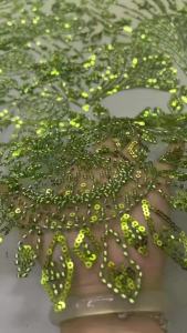 Luxury African Sequin Beaded Lace Fabric 2026 High-Quality Green Nigerian French Tulle Lace Fabric Womens Party Dress 5 Yards