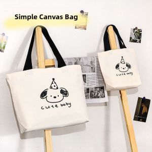 Large Capacity Canvas Shoulder Bag Womens Original Cartoon Print Soft Cute Ideal for Travel Commuting Casual Outings