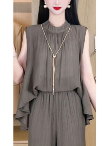 Bộ Đồ Hai Mảnh Mùa Hè 2025 Thời Trang Rộng Rãi Thiết Kế Thon Gọn Không Tay Quần Ống Rộng Cho Nữ