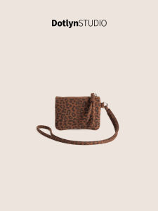 Dotlyn Leopard Print Suede Mini Coin Purse Womens Fashionable Hanging Necklace Bag Casual Soft Square Handbag without Lock