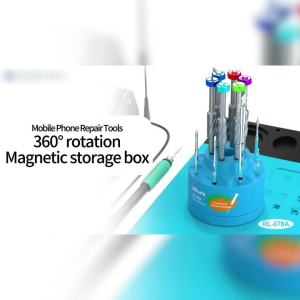 Aideepen | Screwdriver Storage Box 14 Holes Bit Holder 360° Rotating Magnetic Non-slip Base Soldering Iron Tip Organizer for Repair Tools