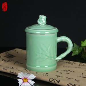 Office Ceramic Blue Porcelain Tea Cup with Lid Panda Design Ceramic Mug Ice Crack Tea Cup Personal Tea Brewing Cup Mark Cup