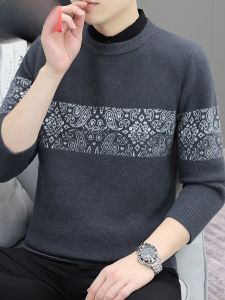 HENGYUANXIANG | Hengyuanxiang Mens Fashionable Printed Shirt Collar Sweater Base Layer Thickened Casual Knitted Autumn Winter Leisure Top