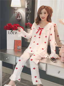 Bộ Đồ Ngủ Dài Tay Cotton Pha Trộn Mùa Xuân Thu Cho Nữ Bộ Đồ Mặc Nhà Thoải Mái Thoáng Khí in Họa Tiết Hoạt Hình