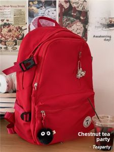 Red Large Capacity Computer Backpack Simple Style for Junior And High School Students Womens Shoulder Bag Casual Leisure Pack