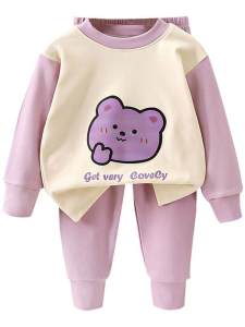Double-Sided Fleece Childrens Autumn Set Baby Home Clothes Underwear Set Boys Girls Base Layer Sleepwear Cartoon Pattern