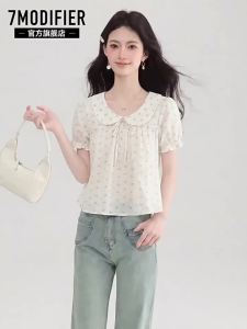 7.Modifier | Áo Mùa Hè Hoa Cổ Đính Nơ Bánh Tay