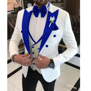 Mens Floral Wedding Tuxedo 3-Piece Set Double Breasted Jacket with Vest Peak Lapel Grooms Fashion Suit Male Wedding Attire