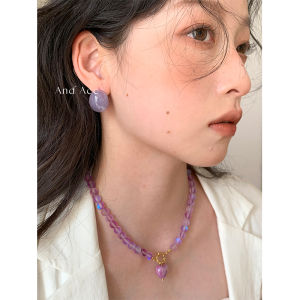 ต่างหูทรงครึ่งวงกลมสีม่วงโปร่งใสสไตล์ญี่ปุ่นและเกาหลีสำหรับผู้หญิง เครื่องประดับแฟชั่นแบบไม่สมมาตร