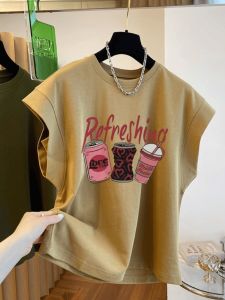 เสื้อยืดแขนกุดสไตล์เกาหลีสำหรับผู้หญิงในช่วงฤดูร้อน เสื้อเชิ้ตแขนกุดหลวมๆ ลายดอกไม้ ทรงหลวม สไตล์ยุโรป เสื้อผ้าทำงาน