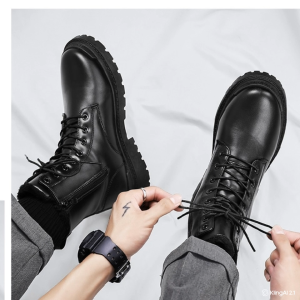 [ HOT 2025 CÓ SIZE TO ] Giày nam combat boots da láng giày bốt nam cột dây cá tính bốt nam lót lông SM024