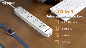 TESSAN 20W Universal Power Strip 2M with 4 Outlets 3 USB-C 3 USB-A and 1 Switch