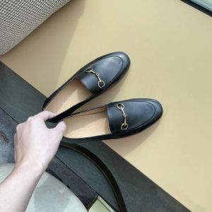 Trendy Black Flat Bottom Single Shoes Womens Spring Outdoor Wear Square Head Grandma Shoes Slip-On Genuine Leather Loafers Bean Bean Shoes