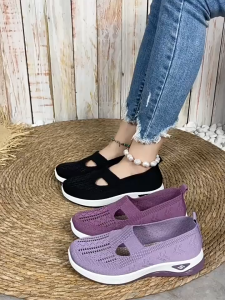 2026 new Slip On Shoes For Woman Casual Flats Rubber Shoes Fly Woven Breathable Walking Shoes Comfort Mother Shoes