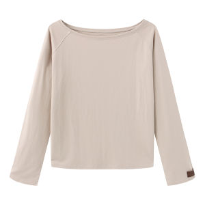 SNU Womens Long Sleeve T-Shirt Spring Design Casual Loose Slimming Shoulder Bared Two-Way Wear Comfortable Nylon Blend