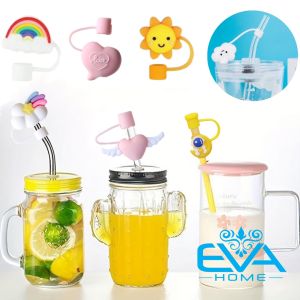 Nút Đậy / Nắp Đậy Ống Hút Silicone 3D Chống Bụi Hoạ Tiết Thời Thiết Và Icons Hoạt Hình Dễ Thương