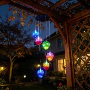 1PC 6Head Solar Multicolor Hanging Hot Air Balloon Lights Waterproof Lights for Outdoor Patio Garden Holiday Wedding Decor
