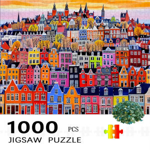 1000pcs Jigsaw Puzzle for Adults - Vibrant Cityscape with Colorful Buildings & Autumn Trees Large Size Family Activity Brain