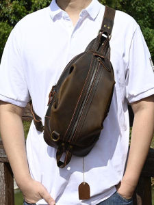 Retro Mad Horse Leather Mens Chest Bag Top Layer Cowhide Camera Bag Crossbody Single Shoulder Bag Casual Genuine Leather Bag