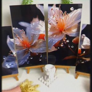 HIASAN DINDING 4 IN 1 SET BUNGA 3D MINIMALIS WALLDECOR ABSTRAK FLOWERS PAJANGAN RUMAH KAYU