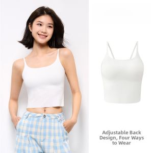 YOUKESHU | Ice Silk Camisole Vest Womens Spring Summer Short Style Inner Wear With Chest Pad Underwear White Base Tank Top