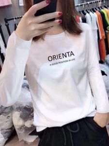 เสื้อยืดแขนยาวผู้หญิงคอตตอนแท้สไตล์เกาหลี ทรงเข้ารูป ทรงเข้ารูป เสื้อชั้นในบาง สไตล์ฤดูใบไม้ผลิและฤดูใบไม้ร่วง